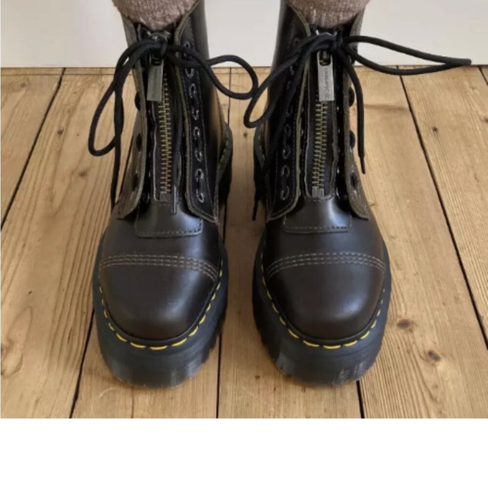 Dr. Martens Women's Black Combat Boots with Yellow Stitching